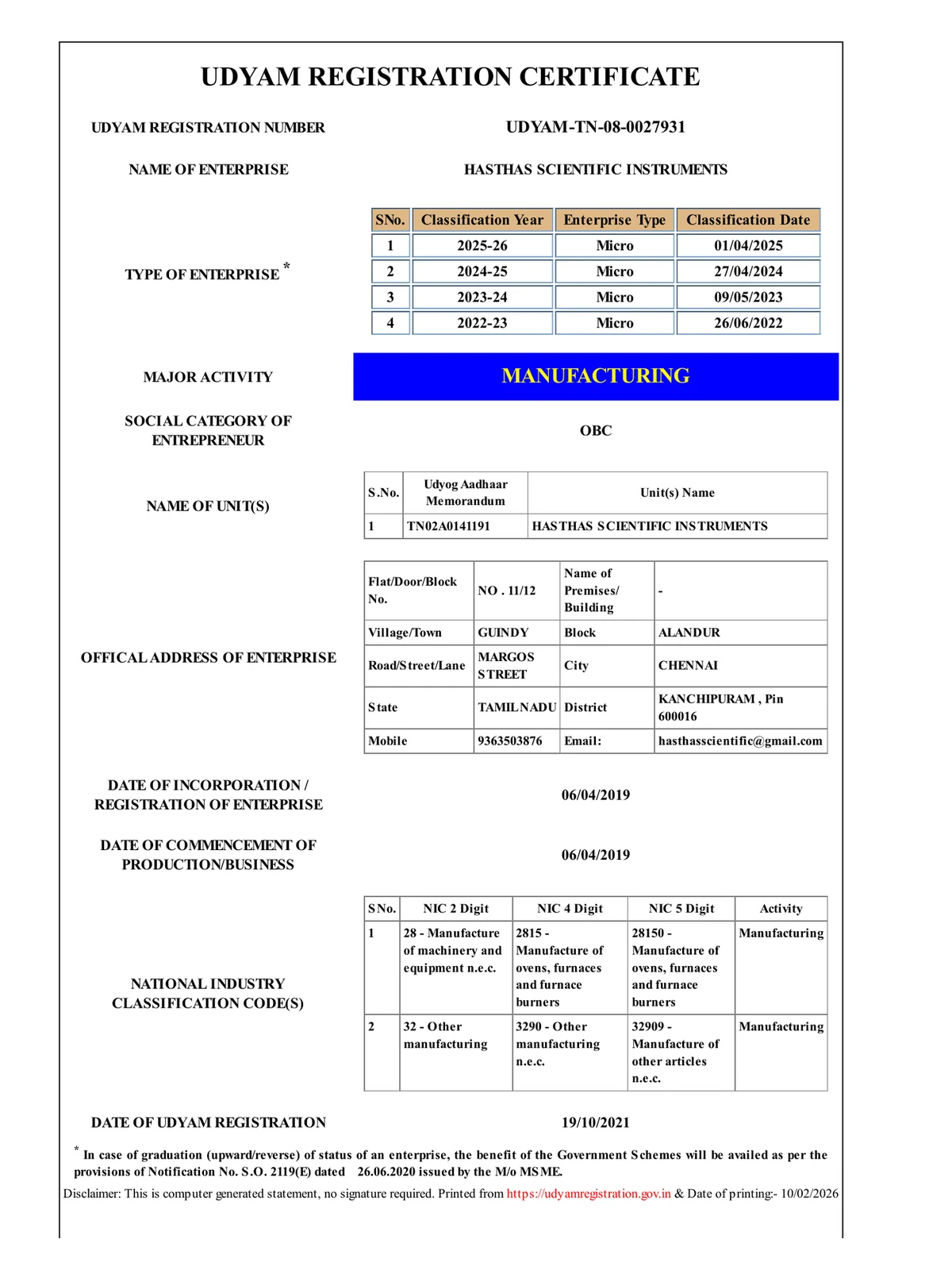 Udyam registration certificate thumbnail
